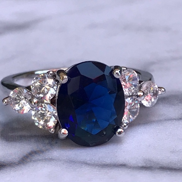 Sterling Silver Sapphire Engagement Ring - Picture 2 of 8